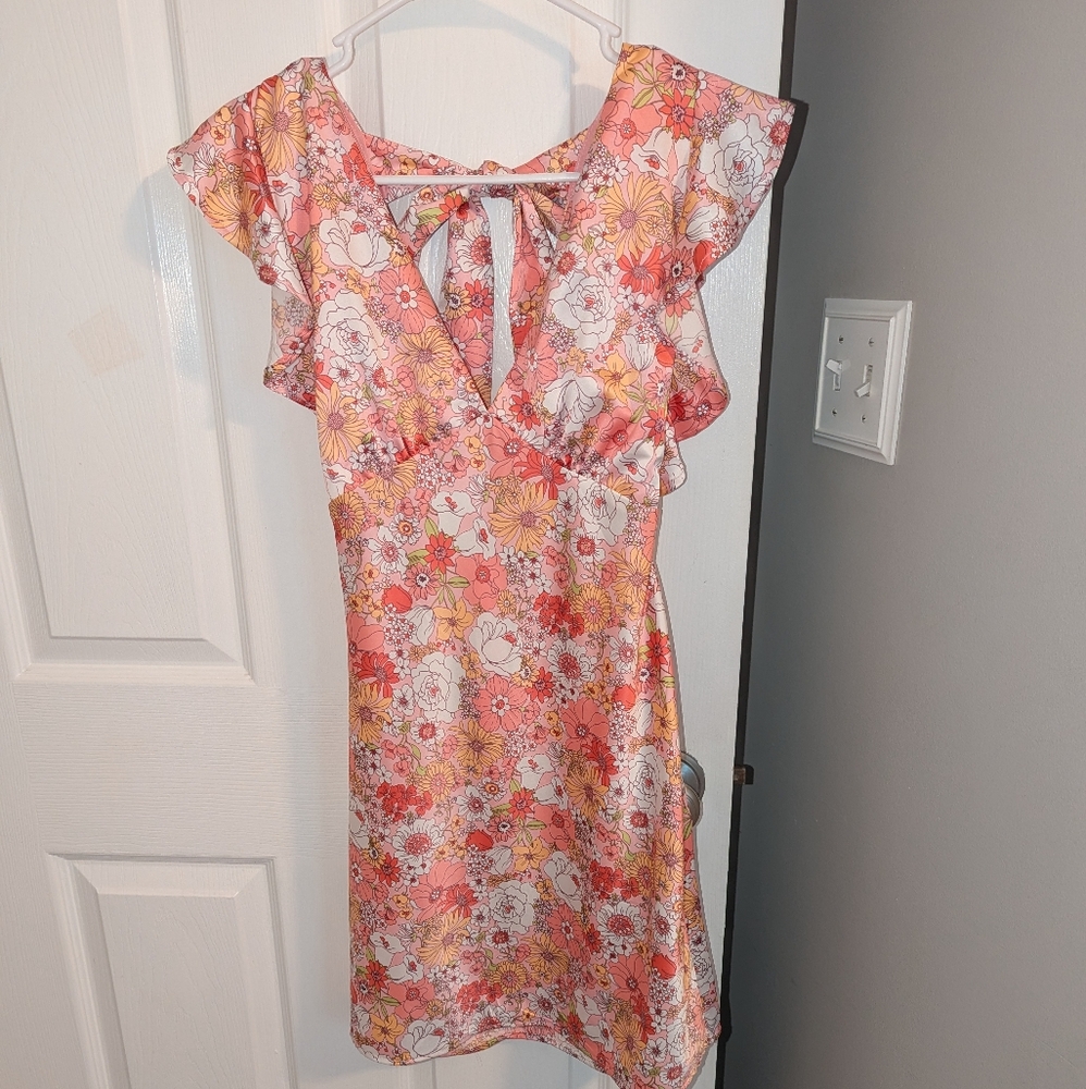 Altar'd State Floral Mini Dress - Pink and Orange